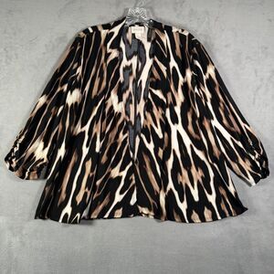 Chicos Womens Blazer Jacket L 12 (2) Animal Print 3/4 Sleeve Open Front Office